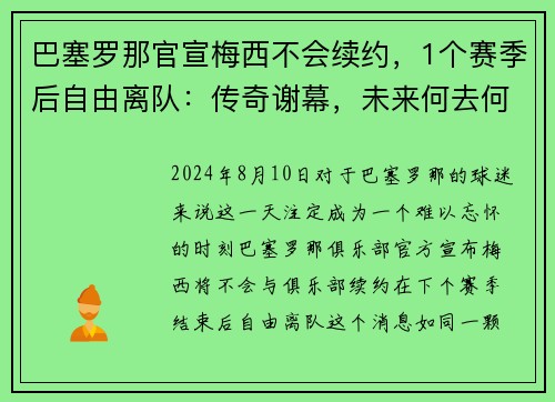 巴塞罗那官宣梅西不会续约，1个赛季后自由离队：传奇谢幕，未来何去何从？