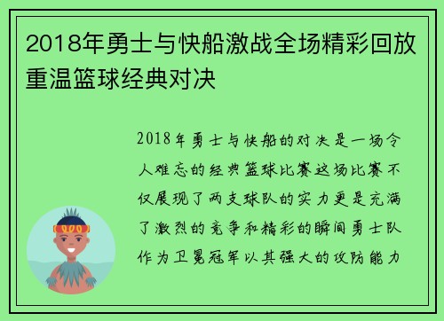 2018年勇士与快船激战全场精彩回放重温篮球经典对决