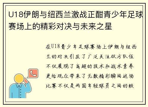 U18伊朗与纽西兰激战正酣青少年足球赛场上的精彩对决与未来之星