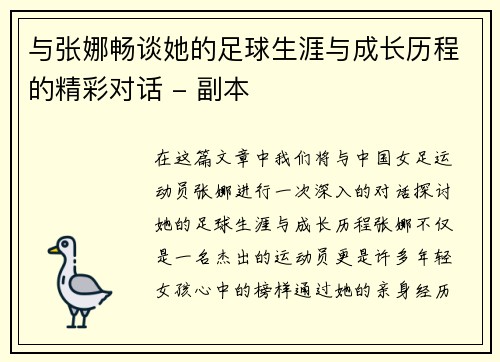 与张娜畅谈她的足球生涯与成长历程的精彩对话 - 副本